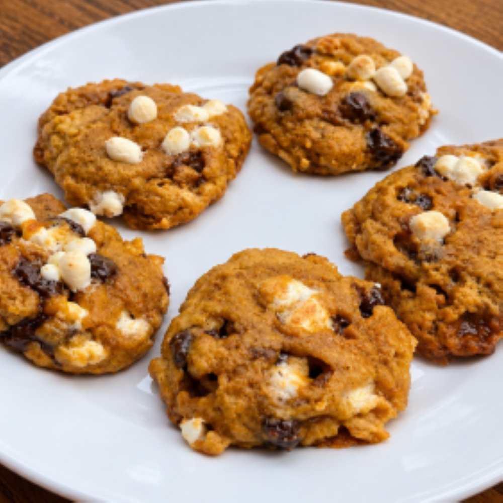pumpkin marshmallow cookies on plate